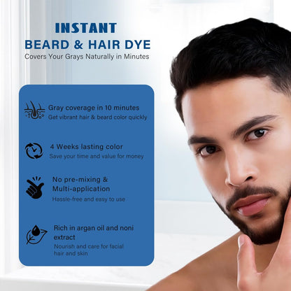 Fvquhvo Men's Beard Dye & Hair Dye Shampoo - Semi-Permanent Black Color for Instant Gray Coverage, Natural Formula, Works in 10 Minutes (500ml) Avelisse