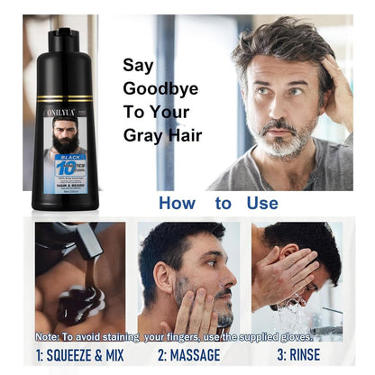 Fvquhvo Men's Beard Dye & Hair Dye Shampoo - Semi-Permanent Black Color for Instant Gray Coverage, Natural Formula, Works in 10 Minutes (500ml) Avelisse