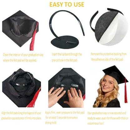 Amsomyin 2 Pack Graduation Cap Headband Insert - Firm Anti-Fall Hair Band Holder with Hook and Loop Sticker for Secure Grad Hat & Hairstyle (Black, Cap Not Included)