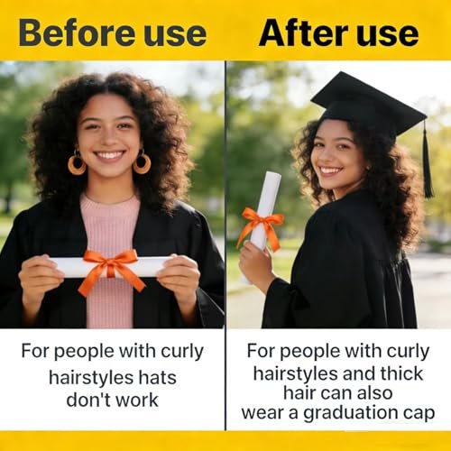 Amsomyin 2 Pack Graduation Cap Headband Insert - Firm Anti-Fall Hair Band Holder with Hook and Loop Sticker for Secure Grad Hat & Hairstyle (Black, Cap Not Included) - görsel 8