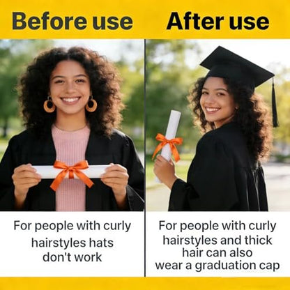 Amsomyin 2 Pack Graduation Cap Headband Insert - Firm Anti-Fall Hair Band Holder with Hook and Loop Sticker for Secure Grad Hat & Hairstyle (Black, Cap Not Included)
