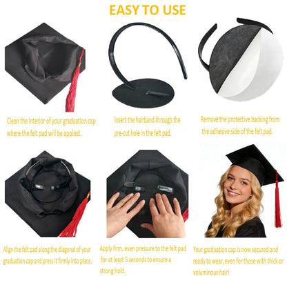Amsomyin 2 Pack Graduation Cap Headband Insert - Firm Anti-Fall Hair Band Holder with Hook and Loop Sticker for Secure Grad Hat & Hairstyle (Black, Cap Not Included)