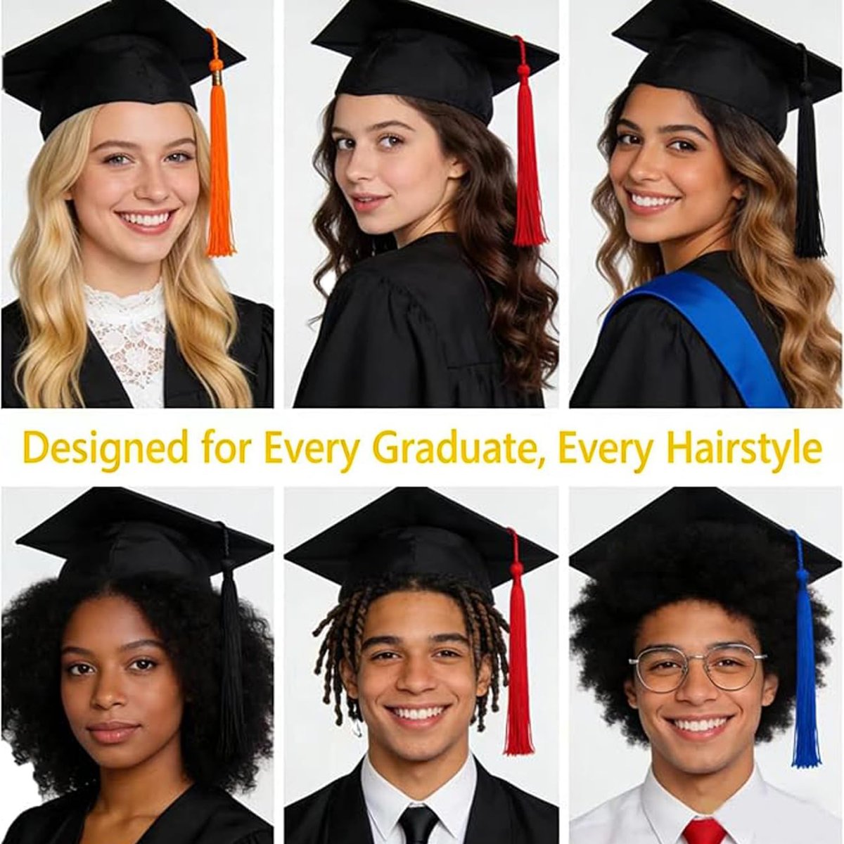 Amsomyin 2 Pack Graduation Cap Headband Insert - Firm Anti-Fall Hair Band Holder with Hook and Loop Sticker for Secure Grad Hat & Hairstyle (Black, Cap Not Included) - görsel 5