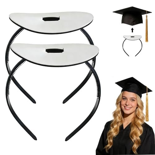 Amsomyin 2 Pack Graduation Cap Headband Insert - Firm Anti-Fall Hair Band Holder with Hook and Loop Sticker for Secure Grad Hat & Hairstyle (Black, Cap Not Included) - görsel 2