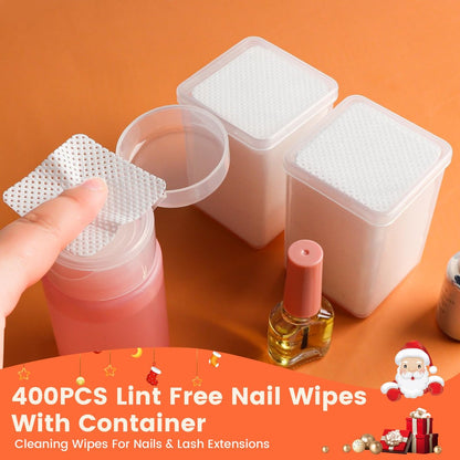 Corconess Lint Free Nail Wipes with Dispenser - 400 Pcs & 120ml Acetone Dispenser for Nail Polish Remover Avelisse