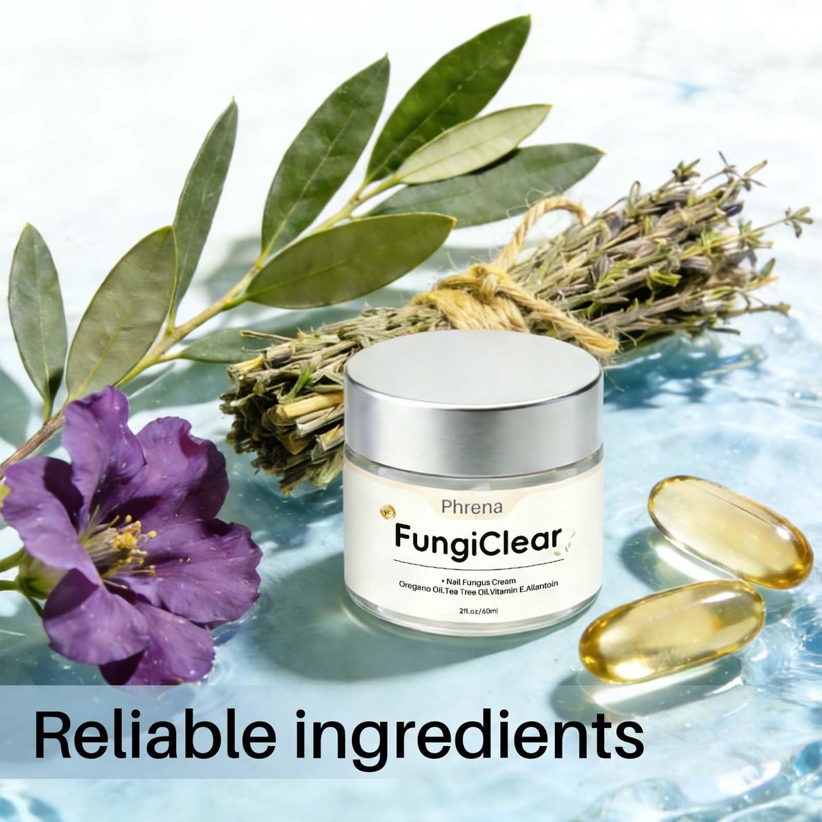 Phrena Nail Care Cream - Natural Nail Repair with Tea Tree Oil, Oregano Oil, Vitamin E & Allantoin - 60ml/2.03 fl oz Avelisse