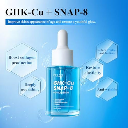 GHK-Cu SNAP-8 Peptide Serum: Anti-Aging Face Serum with Copper Peptide and Hyaluronic Acid for Firming, Fine Lines, Wrinkles, Skin Elasticity, Hydrating, 1 fl oz Avelisse