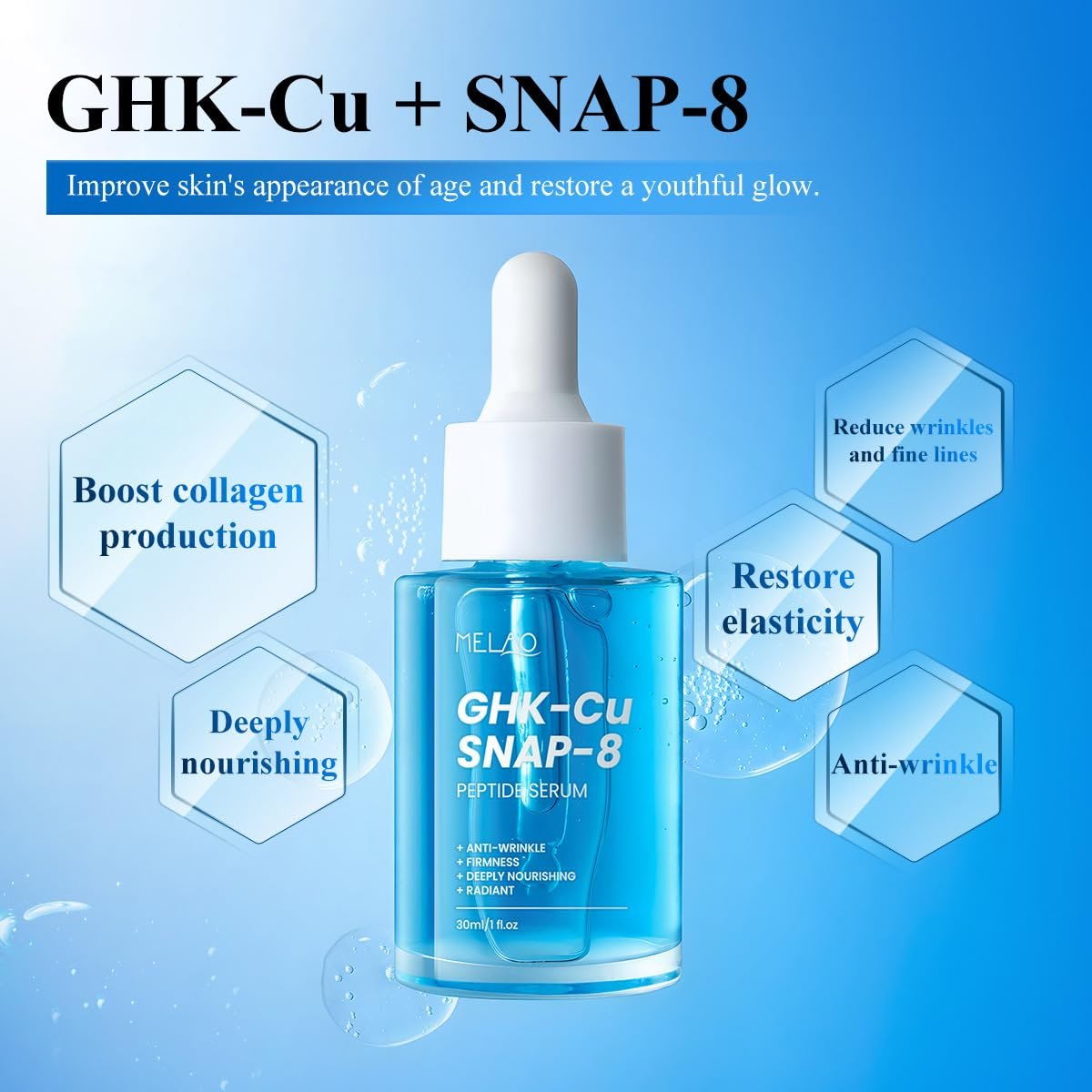 GHK-Cu SNAP-8 Peptide Serum: Anti-Aging Face Serum with Copper Peptide and Hyaluronic Acid for Firming, Fine Lines, Wrinkles, Skin Elasticity, Hydrating, 1 fl oz Avelisse