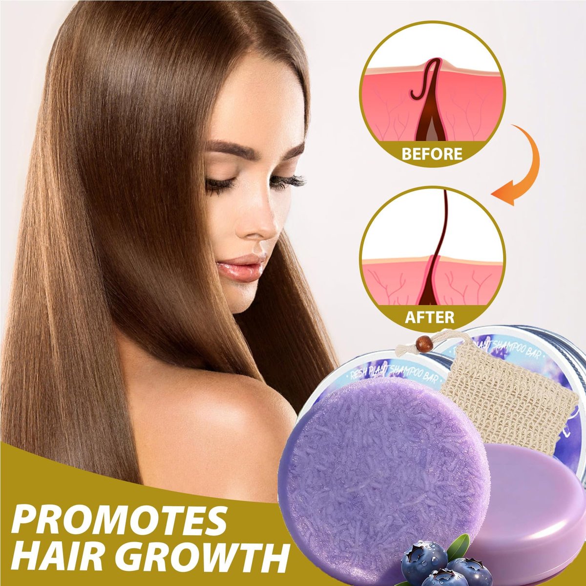Blueberry Fields Shampoo & Conditioner Bundle Bars – 2 Pack for Thinning Hair & Frizz Control - görsel 3