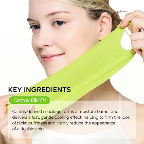 Dr.Melaxin CACTOX V-Lifting Mewing Band – Cactox + Caffeine + Collagen Double Chin Lifting Band for Sagging Jawline & Facial Puffiness | 115.49% Jaw & Chin Lifting Improvement | Korean V-Line Lifting (Green, 4 Pack) Avelisse