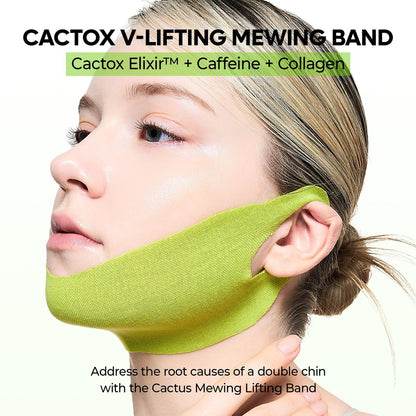 Dr.Melaxin CACTOX V-Lifting Mewing Band – Cactox + Caffeine + Collagen Double Chin Lifting Band for Sagging Jawline & Facial Puffiness | 115.49% Jaw & Chin Lifting Improvement | Korean V-Line Lifting (Green, 4 Pack) Avelisse