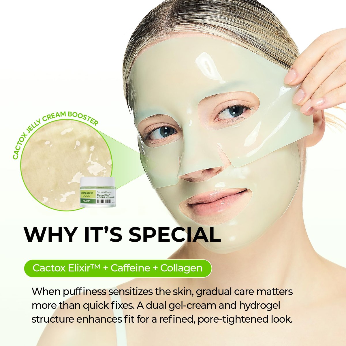 Dr.Melaxin CACTOX DE-PUFFING PORE TOX GEL MASK 4EA – Cactus Cooling Mask for Puffiness & Pore Tightening Avelisse