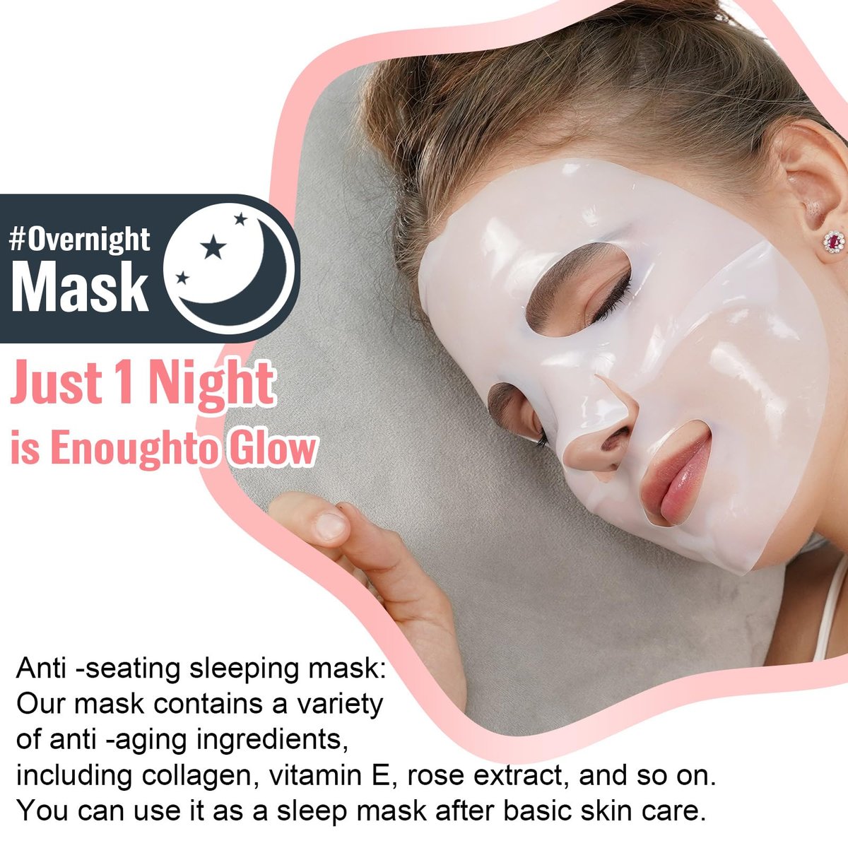 BXRUIAGN Collagen Face Mask & Smile Line Patches – Korean Skincare Sheet Mask for Wrinkle Smoothing & Radiance (Pink, 4 Count) - görsel 4