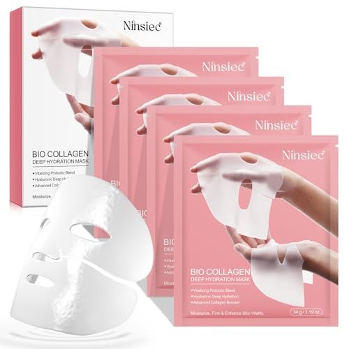 BXRUIAGN Collagen Face Mask & Smile Line Patches – Korean Skincare Sheet Mask for Wrinkle Smoothing & Radiance (Pink, 4 Count) - görsel 2