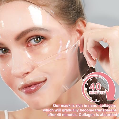 BXRUIAGN Collagen Face Mask & Smile Line Patches – Korean Skincare Sheet Mask for Wrinkle Smoothing & Radiance (Pink, 4 Count) - görsel 7
