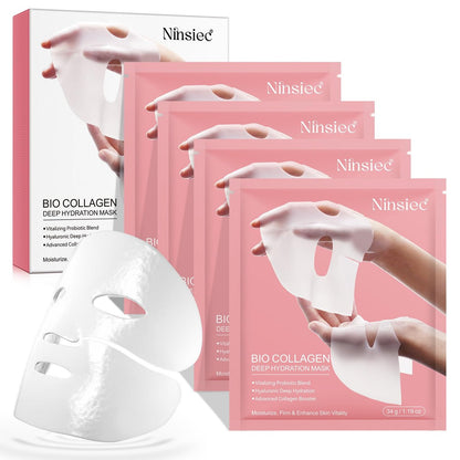 BXRUIAGN Collagen Face Mask & Smile Line Patches – Korean Skincare Sheet Mask for Wrinkle Smoothing & Radiance (Pink, 4 Count)