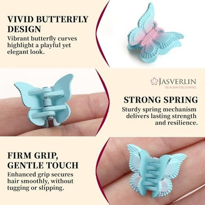 JASVERLIN Mini Butterfly Hair Clips for Girls - 50 Pack Pastel Flutter, Cute Y2K Aesthetic Hair Accessories, Tiny Claw Clips for Kids Teens, Small Colorful Barrettes for Braids Festival Styling