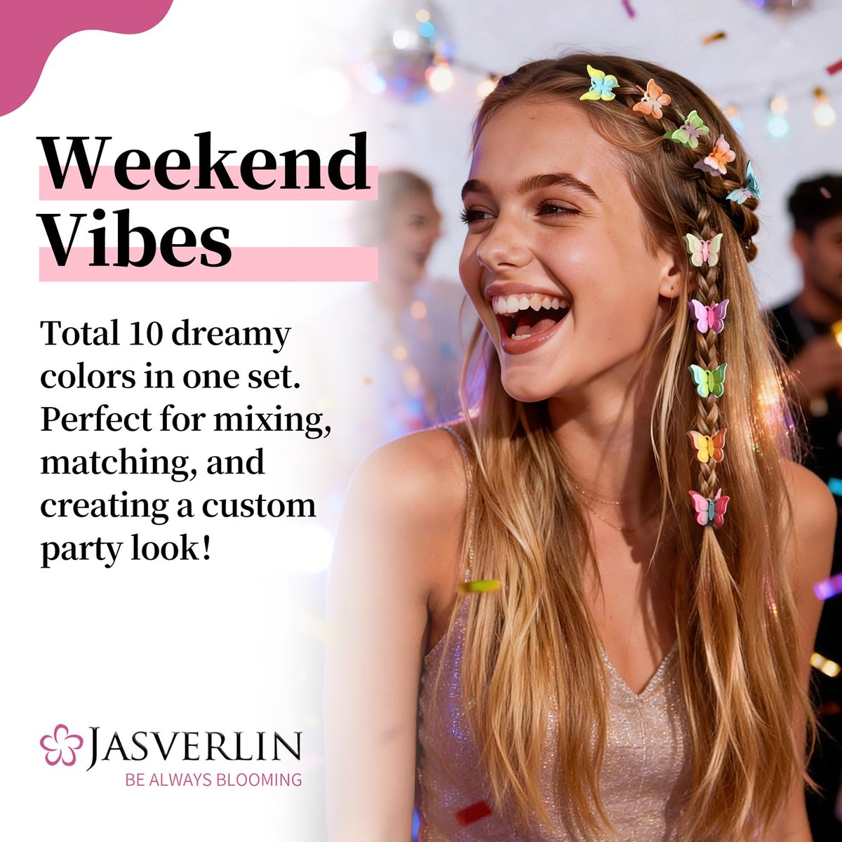 JASVERLIN Mini Butterfly Hair Clips for Girls - 50 Pack Pastel Flutter, Cute Y2K Aesthetic Hair Accessories, Tiny Claw Clips for Kids Teens, Small Colorful Barrettes for Braids Festival Styling - görsel 5