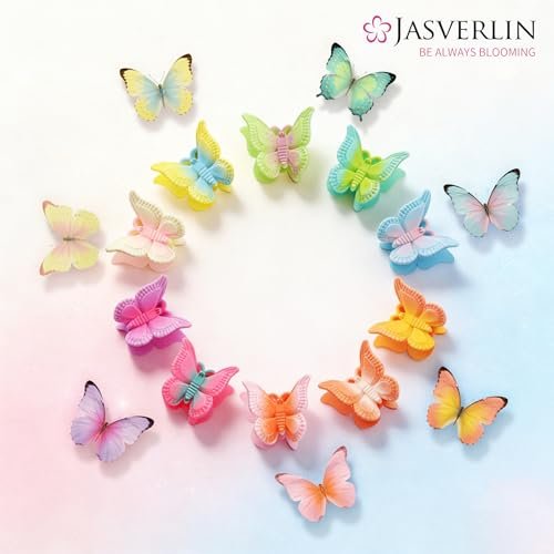 JASVERLIN Mini Butterfly Hair Clips for Girls - 50 Pack Pastel Flutter, Cute Y2K Aesthetic Hair Accessories, Tiny Claw Clips for Kids Teens, Small Colorful Barrettes for Braids Festival Styling - görsel 4