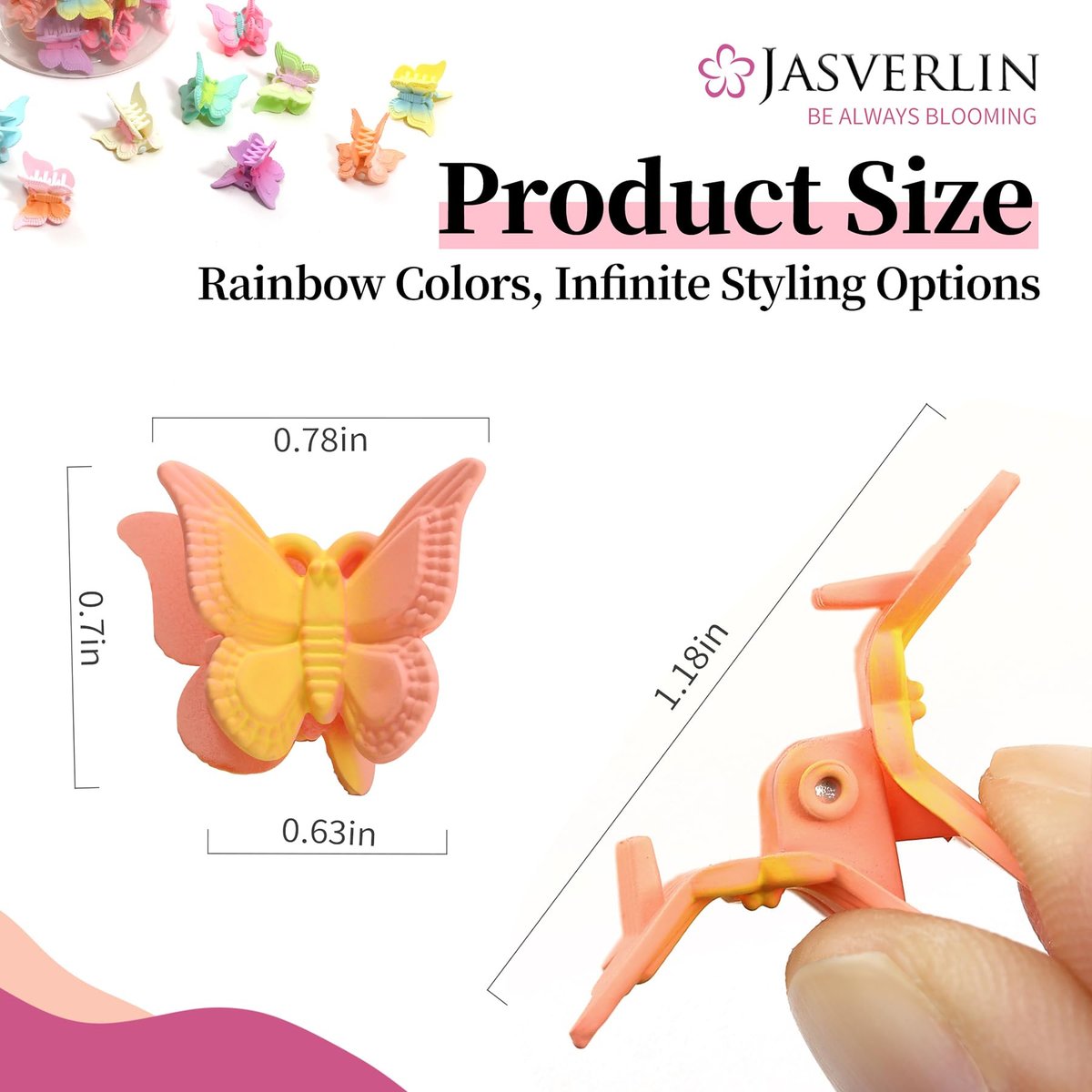 JASVERLIN Mini Butterfly Hair Clips for Girls - 50 Pack Pastel Flutter, Cute Y2K Aesthetic Hair Accessories, Tiny Claw Clips for Kids Teens, Small Colorful Barrettes for Braids Festival Styling - görsel 7