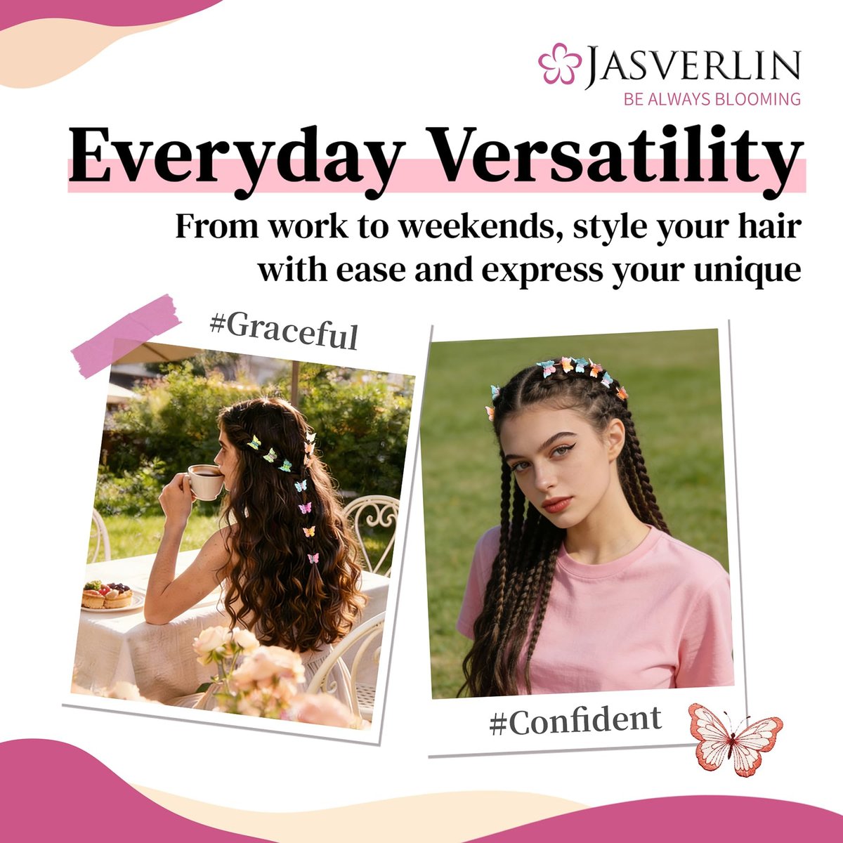 JASVERLIN Mini Butterfly Hair Clips for Girls - 50 Pack Pastel Flutter, Cute Y2K Aesthetic Hair Accessories, Tiny Claw Clips for Kids Teens, Small Colorful Barrettes for Braids Festival Styling - görsel 13