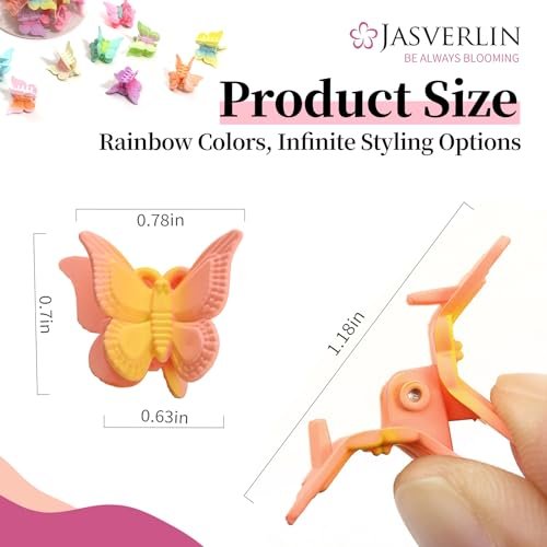 JASVERLIN Mini Butterfly Hair Clips for Girls - 50 Pack Pastel Flutter, Cute Y2K Aesthetic Hair Accessories, Tiny Claw Clips for Kids Teens, Small Colorful Barrettes for Braids Festival Styling - görsel 8