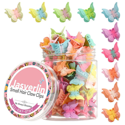 JASVERLIN Mini Butterfly Hair Clips for Girls - 50 Pack Pastel Flutter, Cute Y2K Aesthetic Hair Accessories, Tiny Claw Clips for Kids Teens, Small Colorful Barrettes for Braids Festival Styling