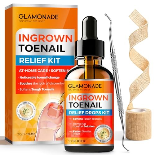 Glamonade Ingrown Toenail Relief Kit: Professional At-Home Ingrown Toenail Softening Drops with Lifter & Self-Adhesive Bandage for Mild Curved Toenails, 30ml Avelisse