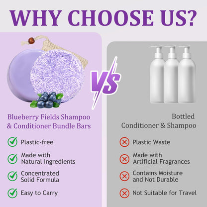 Blueberry Fields Shampoo & Conditioner Bundle Bars – Natural Blueberry Extract for Hair Thinning & Frizz, Unisex (1 SET) Avelisse