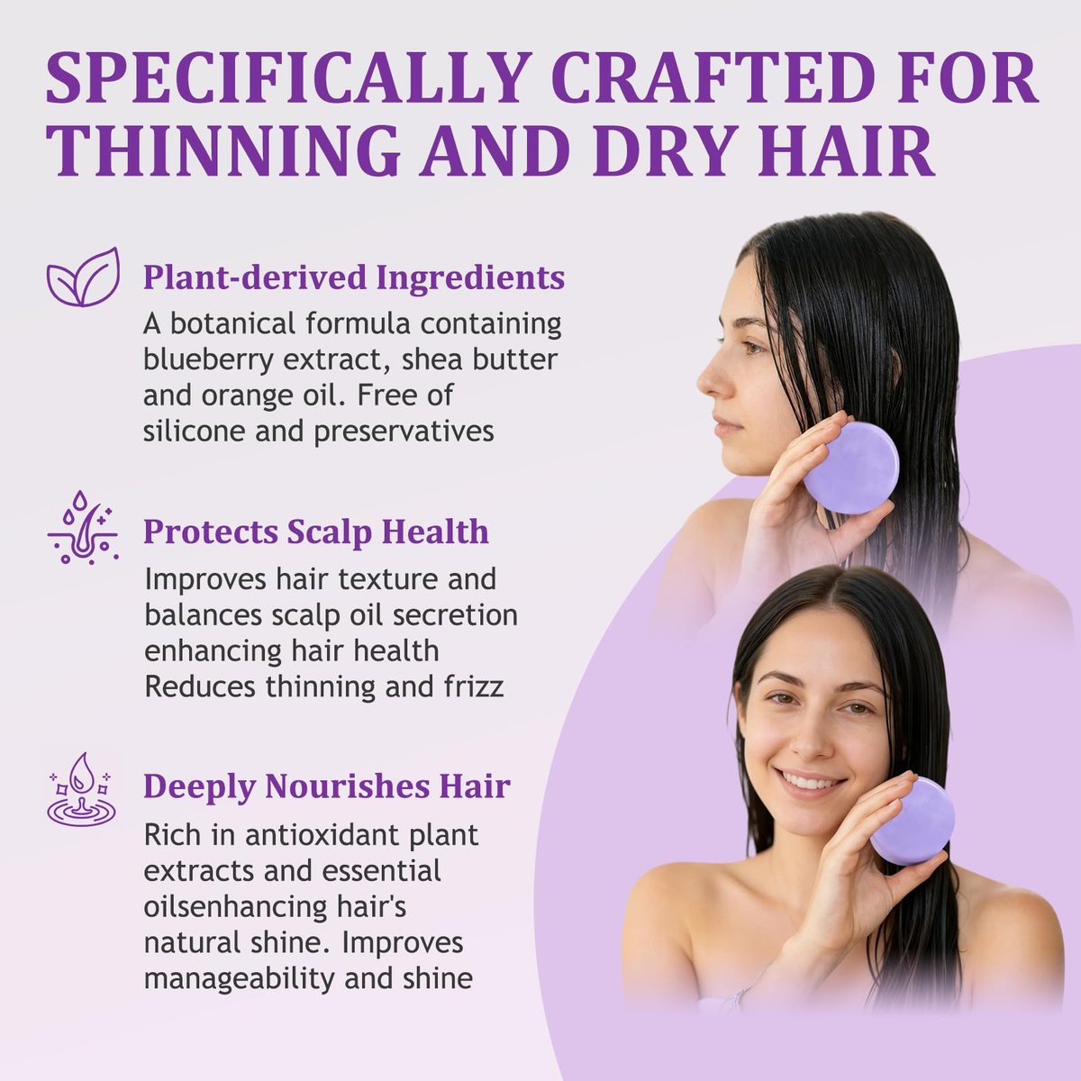 Blueberry Fields Shampoo & Conditioner Bundle Bars – Natural Blueberry Extract for Hair Thinning & Frizz, Unisex (1 SET) Avelisse