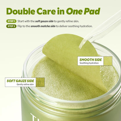 TIRTIR Matcha PDRN Toner Pad - Double-Sided Exfoliating & Hydrating Pads with Vegan PDRN, 2% Niacinamide, 70 Pads