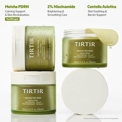 TIRTIR Matcha PDRN Toner Pad - Double-Sided Exfoliating & Hydrating Pads with Vegan PDRN, 2% Niacinamide, 70 Pads