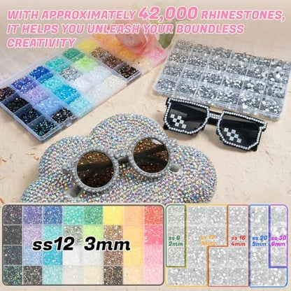DEWJDFSC 2 Boxes Rhinestones for Bedazzling Kits - Multicolor 3mm Resin Jelly Flatback Gems, 2-6mm Silver Clear Bedazzler with 3Pcs B7000 Jewelry Glue for Crafts, Book, Nail Art Avelisse