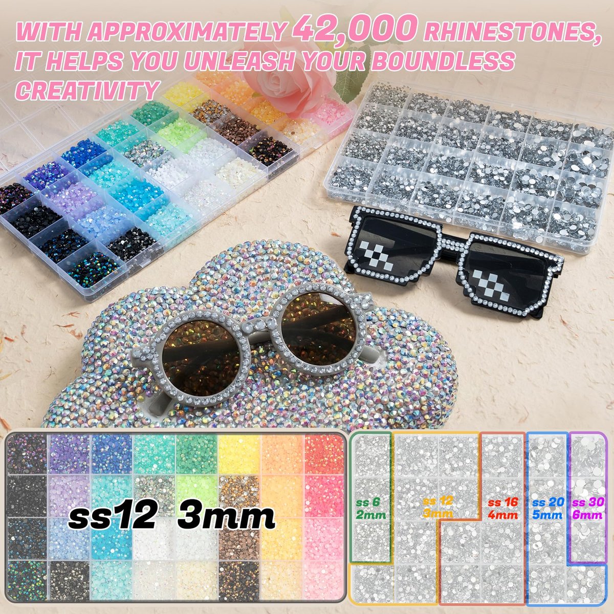 DEWJDFSC 2 Boxes Rhinestones for Bedazzling Kits - Multicolor 3mm Resin Jelly Flatback Gems, 2-6mm Silver Clear Bedazzler with 3Pcs B7000 Jewelry Glue for Crafts, Book, Nail Art Avelisse