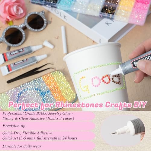 DEWJDFSC 2 Boxes Rhinestones for Bedazzling Kits - Multicolor 3mm Resin Jelly Flatback Gems, 2-6mm Silver Clear Bedazzler with 3Pcs B7000 Jewelry Glue for Crafts, Book, Nail Art Avelisse