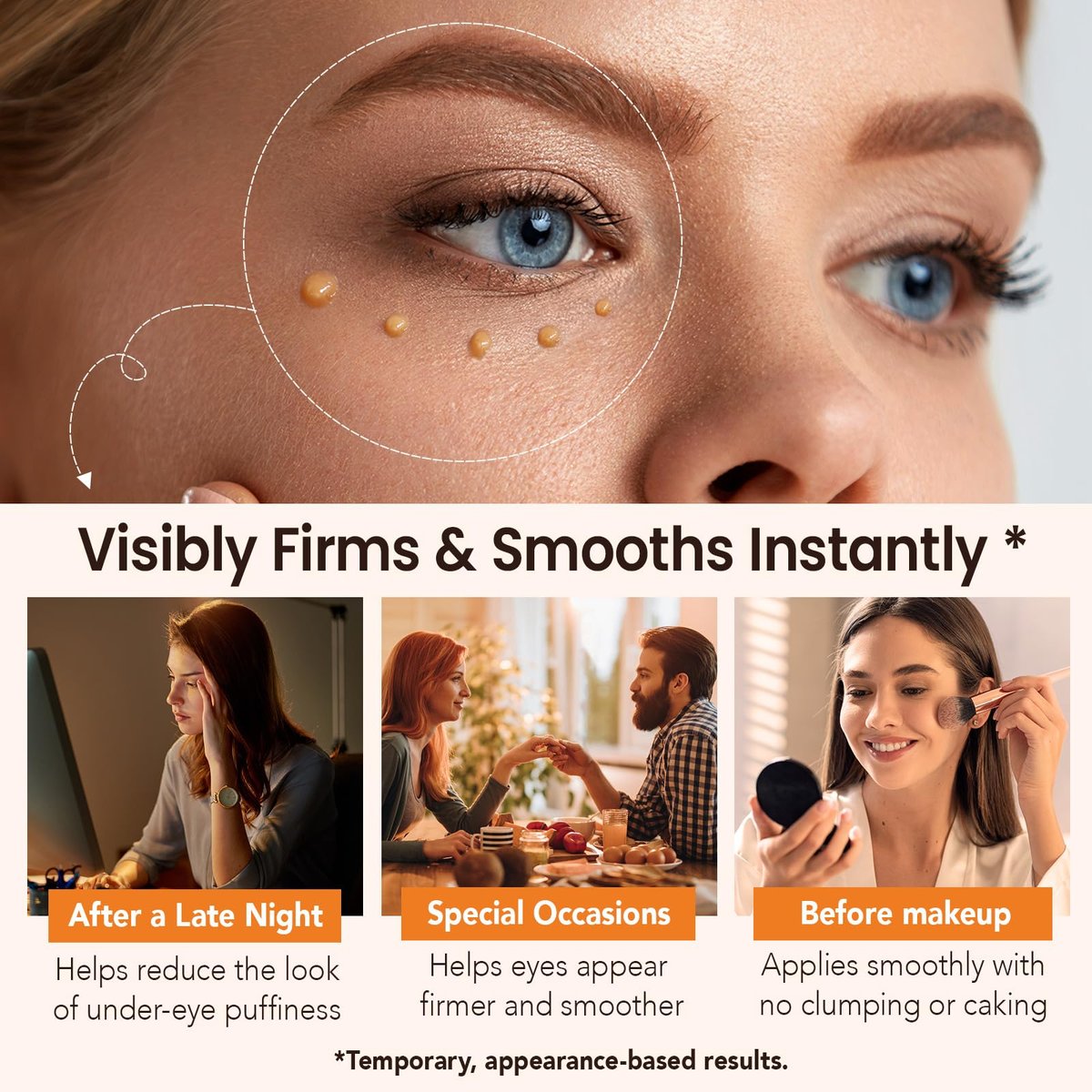 ISUNRISE Instant Eye Tightener Cream with Brush – Temporary Eye Bags & Puffiness Reducer, Wrinkles & Fine Lines, Lightweight Gentle Skin Care for All Skin Types - görsel 11