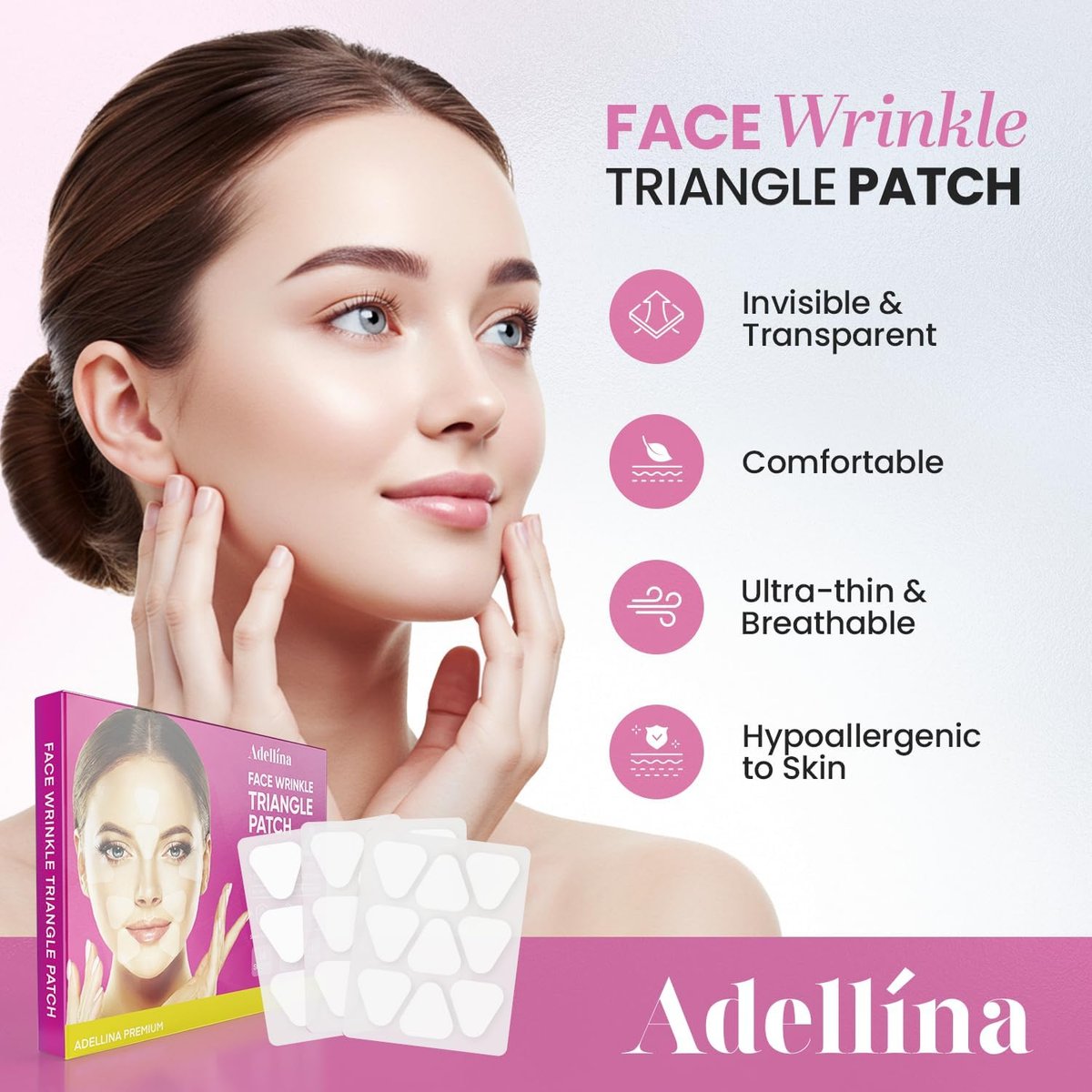 Adellina Anti Wrinkle Patches Overnight - Smile Line Patches for Forehead, Under Eyes - 144 Count Avelisse