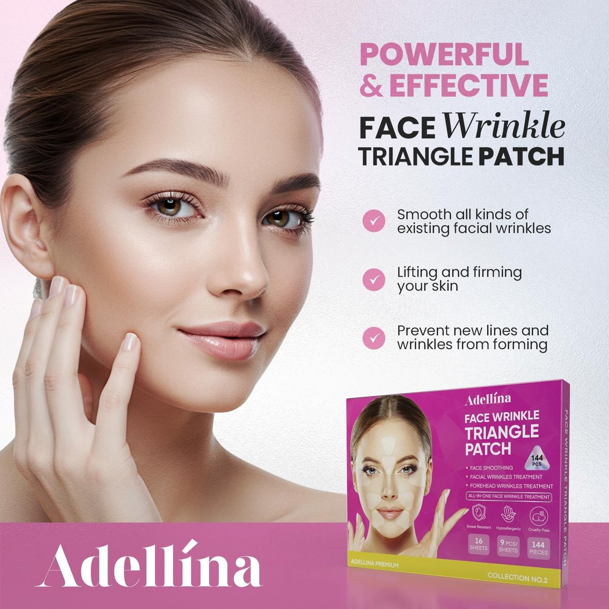 Adellina Anti Wrinkle Patches Overnight - Smile Line Patches for Forehead, Under Eyes - 144 Count Avelisse