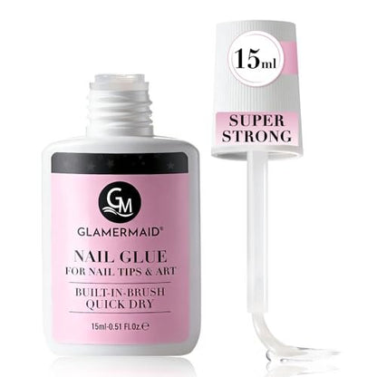 GLAMERMAID Nail Glue for Press On Nails – 15ml, No Lamp Needed, 28 Days Long-Lasting, Fast Drying, TPO & HEMA Free, Super Strong Brush On Glue for Nail Tips & Acrylic Fake Nails