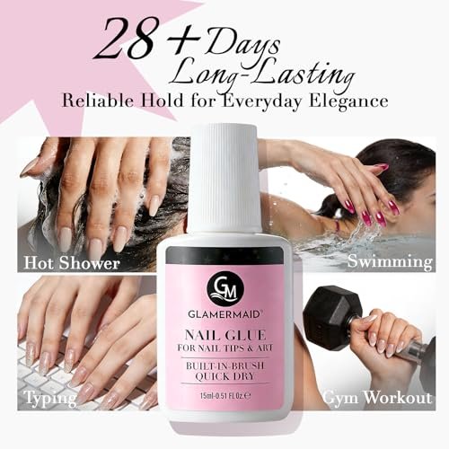 GLAMERMAID Nail Glue for Press On Nails – 15ml, No Lamp Needed, 28 Days Long-Lasting, Fast Drying, TPO & HEMA Free, Super Strong Brush On Glue for Nail Tips & Acrylic Fake Nails - görsel 10