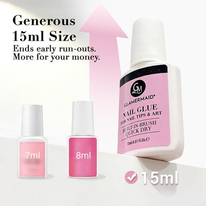 GLAMERMAID Nail Glue for Press On Nails – 15ml, No Lamp Needed, 28 Days Long-Lasting, Fast Drying, TPO & HEMA Free, Super Strong Brush On Glue for Nail Tips & Acrylic Fake Nails