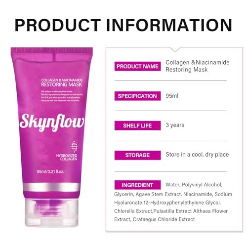 Skynflow Overnight Hydrating Sleep Mask 95ml with Silicone Brush - 3-in-1 Wash Off Gel Mask with Hyaluronic Acid, Hydrolyzed Collagen & Niacinamide - Deep Moisturizing for All Skin Types Avelisse