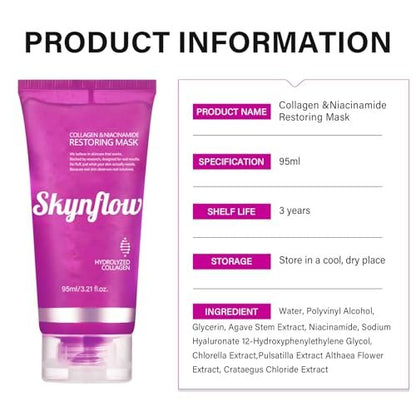 Skynflow Overnight Hydrating Sleep Mask 95ml with Silicone Brush - 3-in-1 Wash Off Gel Mask with Hyaluronic Acid, Hydrolyzed Collagen & Niacinamide - Deep Moisturizing for All Skin Types Avelisse