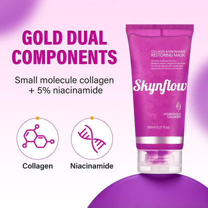 Skynflow Overnight Hydrating Sleep Mask 95ml with Silicone Brush - 3-in-1 Wash Off Gel Mask with Hyaluronic Acid, Hydrolyzed Collagen & Niacinamide - Deep Moisturizing for All Skin Types Avelisse