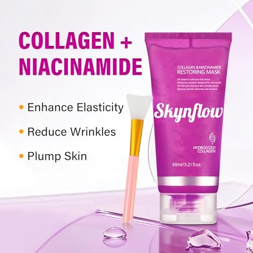 Skynflow Overnight Hydrating Sleep Mask 95ml with Silicone Brush - 3-in-1 Wash Off Gel Mask with Hyaluronic Acid, Hydrolyzed Collagen & Niacinamide - Deep Moisturizing for All Skin Types Avelisse