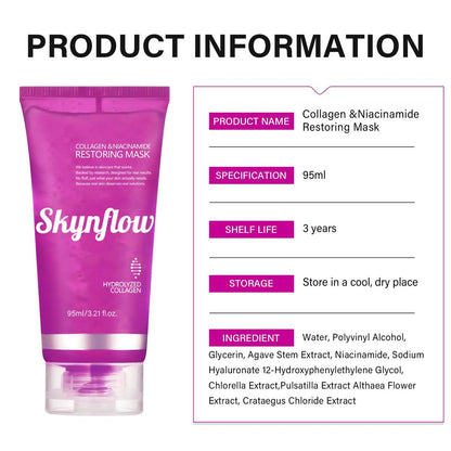 Skynflow Overnight Hydrating Sleep Mask 95ml with Silicone Brush - 3-in-1 Wash Off Gel Mask with Hyaluronic Acid, Hydrolyzed Collagen & Niacinamide - Deep Moisturizing for All Skin Types Avelisse