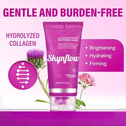 Skynflow Overnight Hydrating Sleep Mask 95ml with Silicone Brush - 3-in-1 Wash Off Gel Mask with Hyaluronic Acid, Hydrolyzed Collagen & Niacinamide - Deep Moisturizing for All Skin Types Avelisse
