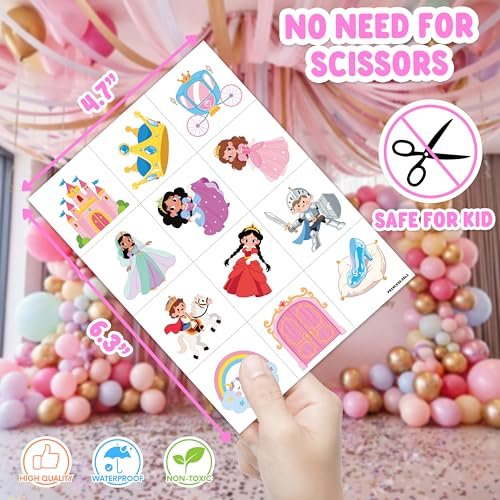 48PCS Princess Party Favors: Temporary Tattoos & Sticky Hands for Kids Birthday, Goodie Bag Stuffers, Classroom Prizes - görsel 18