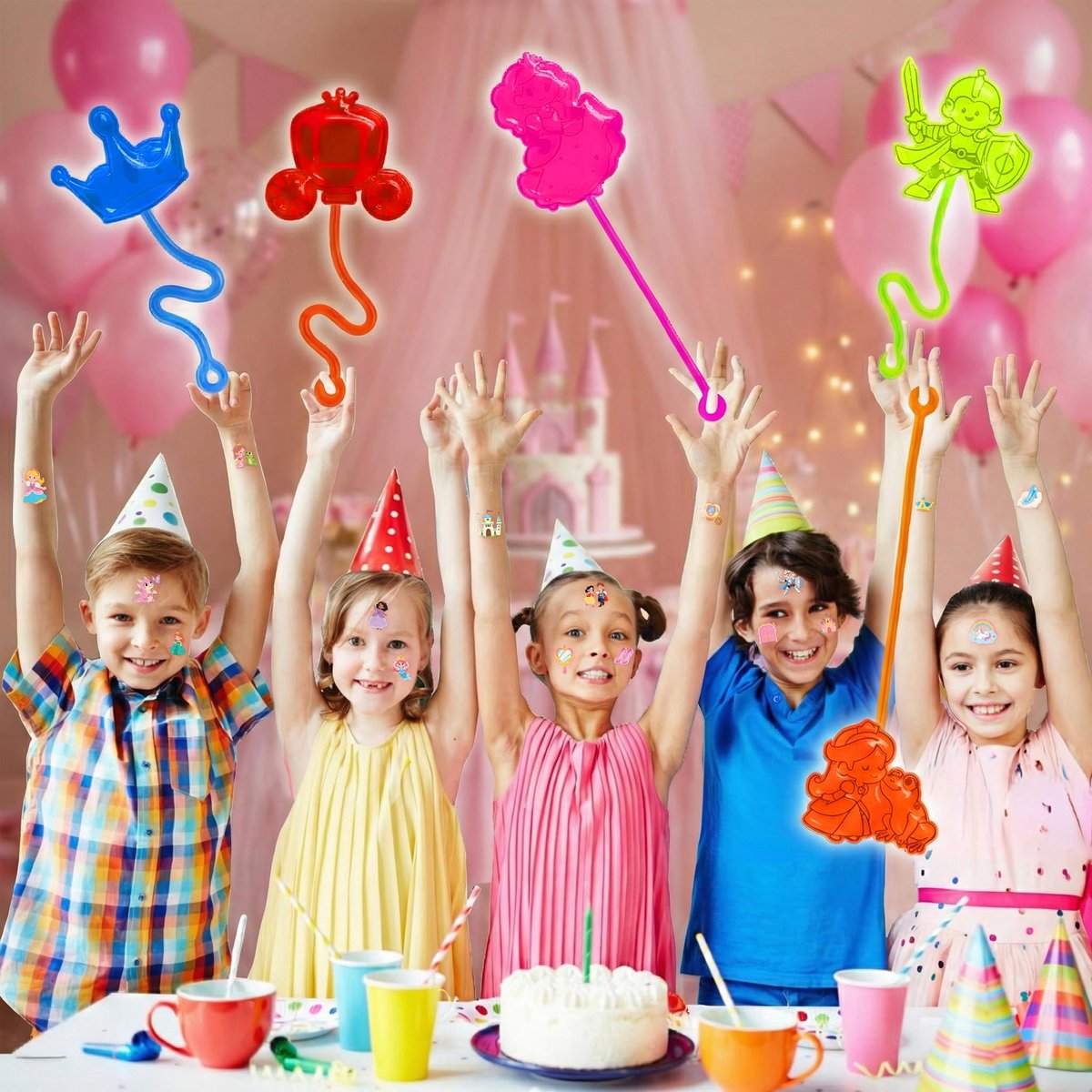 48PCS Princess Party Favors: Temporary Tattoos & Sticky Hands for Kids Birthday, Goodie Bag Stuffers, Classroom Prizes - görsel 11