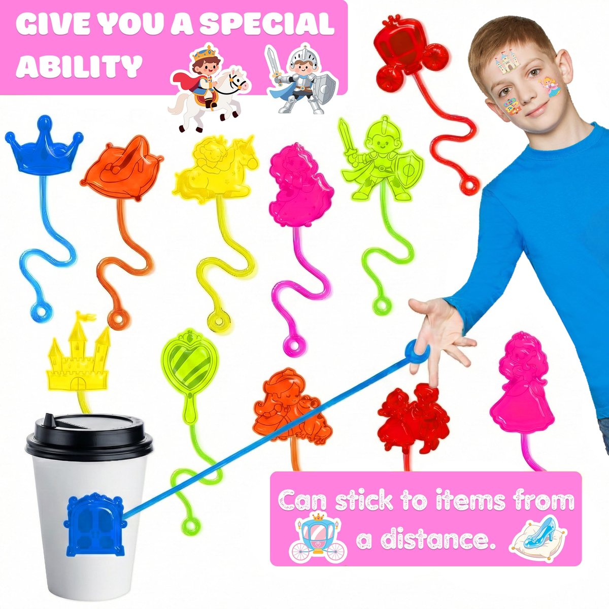 48PCS Princess Party Favors: Temporary Tattoos & Sticky Hands for Kids Birthday, Goodie Bag Stuffers, Classroom Prizes - görsel 9